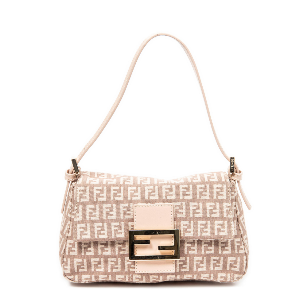 FENDI. Sac "Mini Baguette" en toile FF rose pâle.