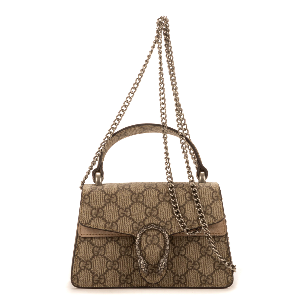 GUCCI. Sac "Dionysus" PM en toile GG et daim beige.