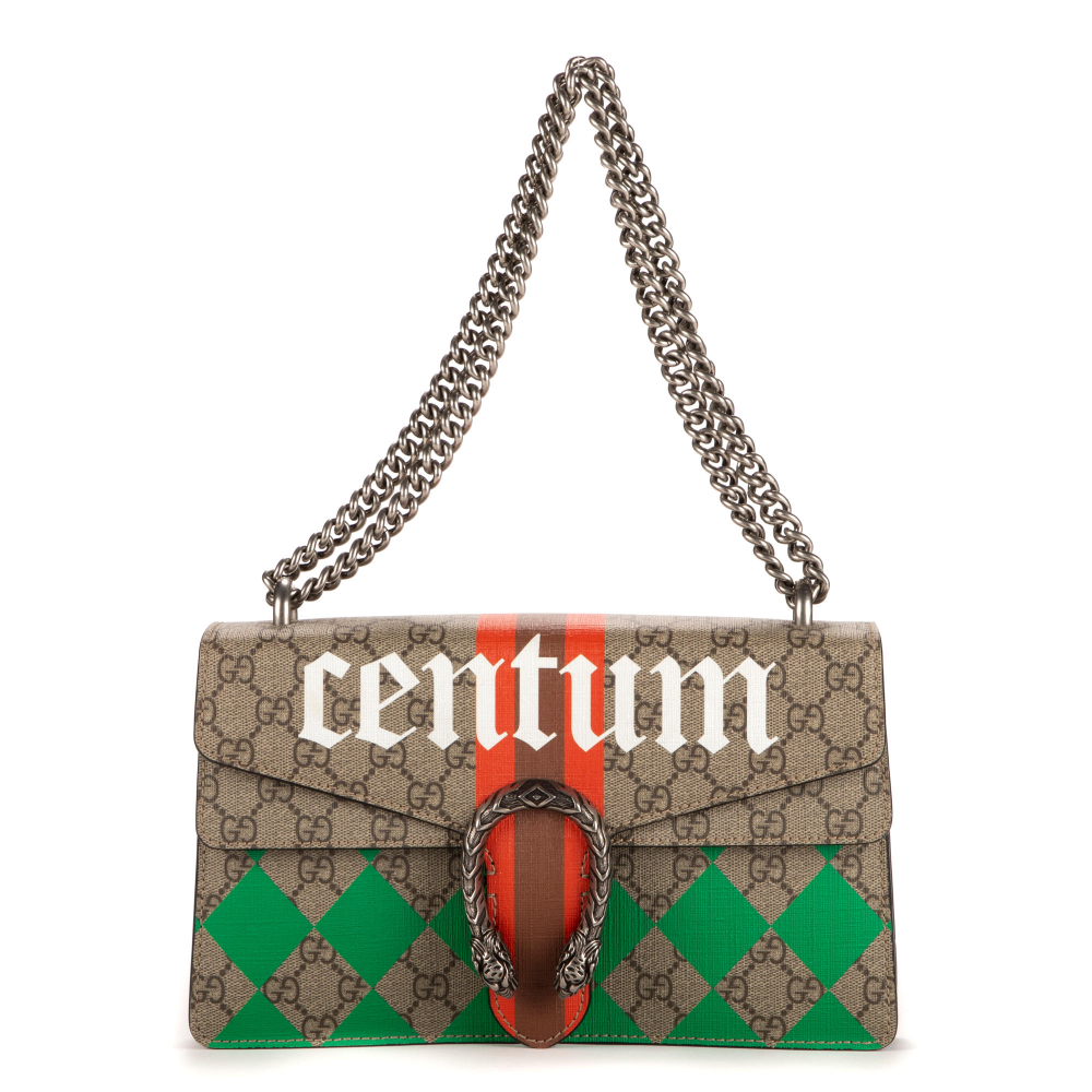 GUCCI, Edition Limitée. Sac "Centum Dionysus" en toile GG imprimée orange, vert.