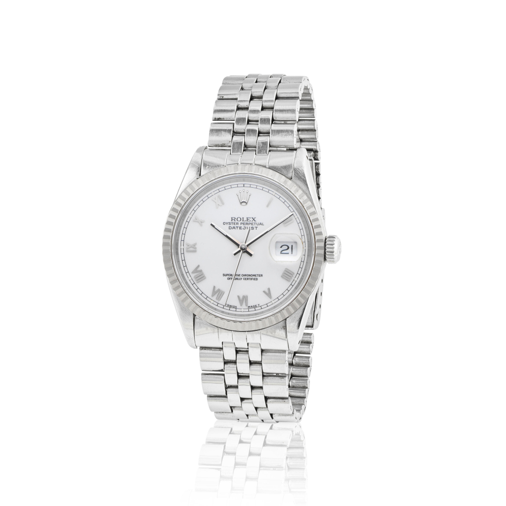 Rolex. A stainless steel automatic calendar bracelet watch