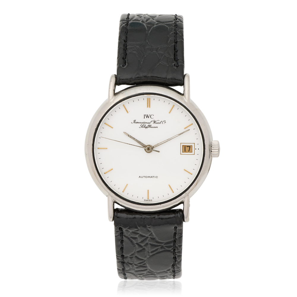 IWC. A stainless steel automatic calendar wristwatch