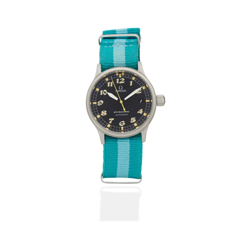 Omega. A stainless steel automatic calendar wristwatch