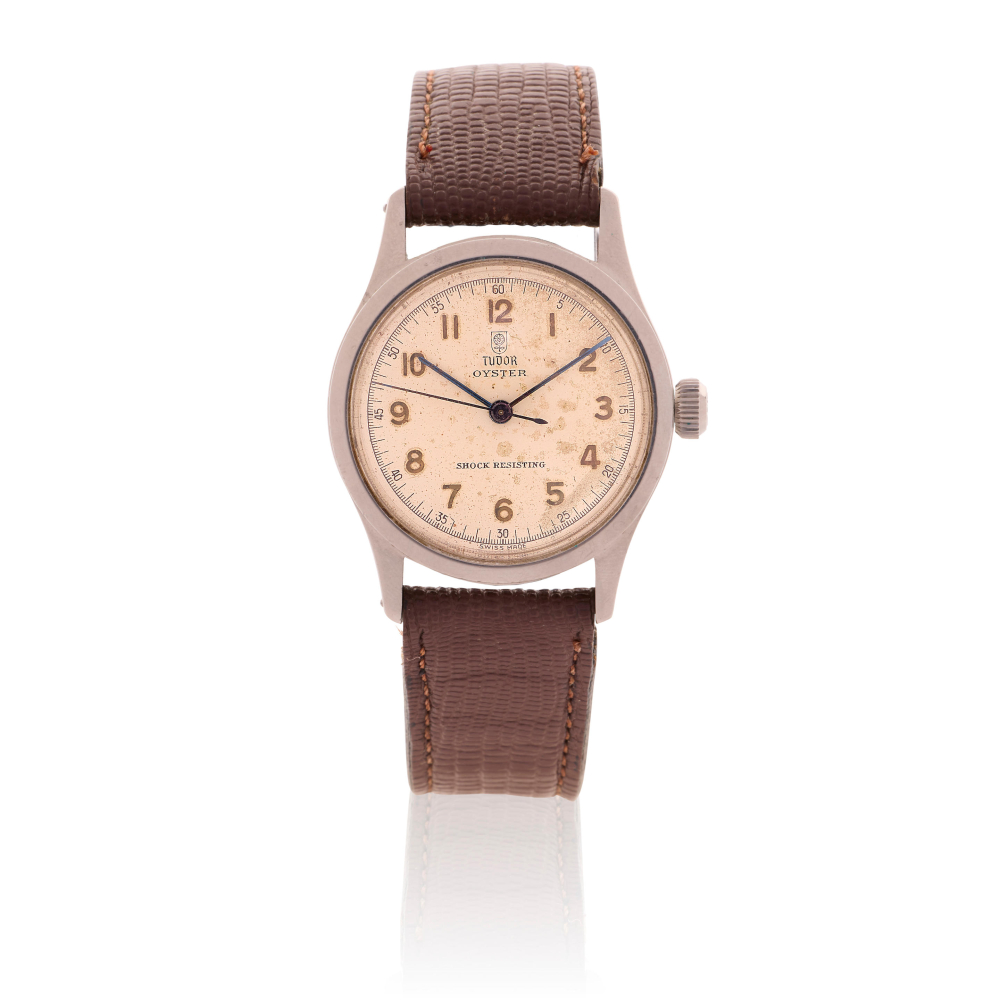 Tudor. A stainless steel manual wind wristwatch