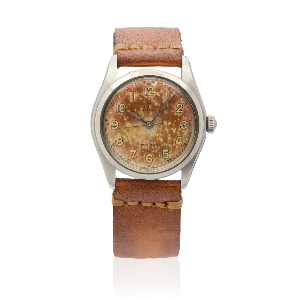 Rolex. A stainless steel manual wind wristwatch with tropicalised dial