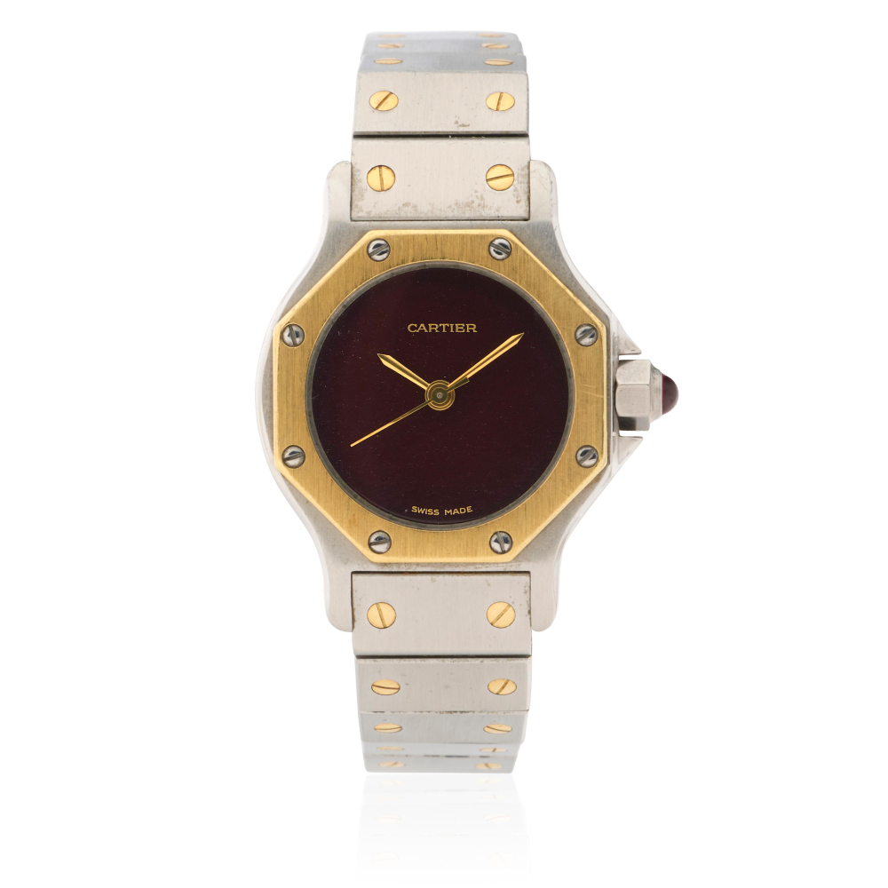 Cartier. A lady's stainless steel and gold automatic bracelet watch