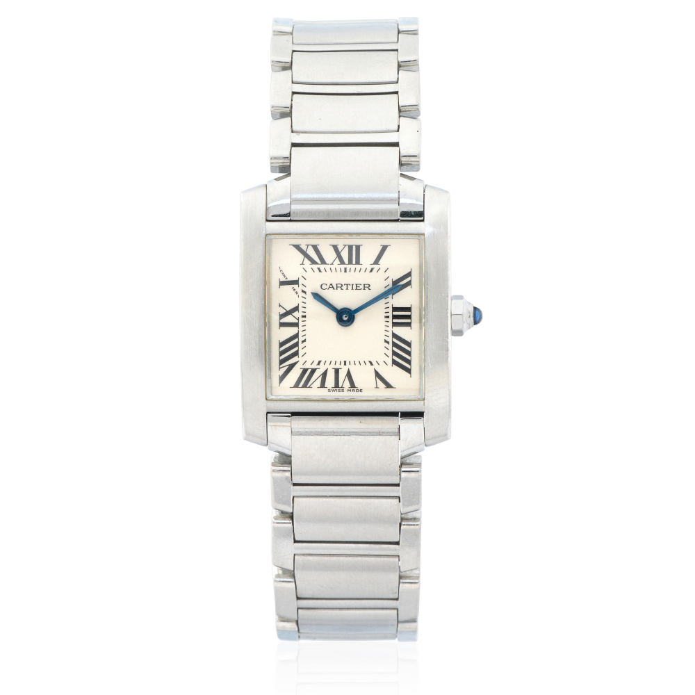 Cartier. A recently serviced lady's stainless steel quartz bracelet watch