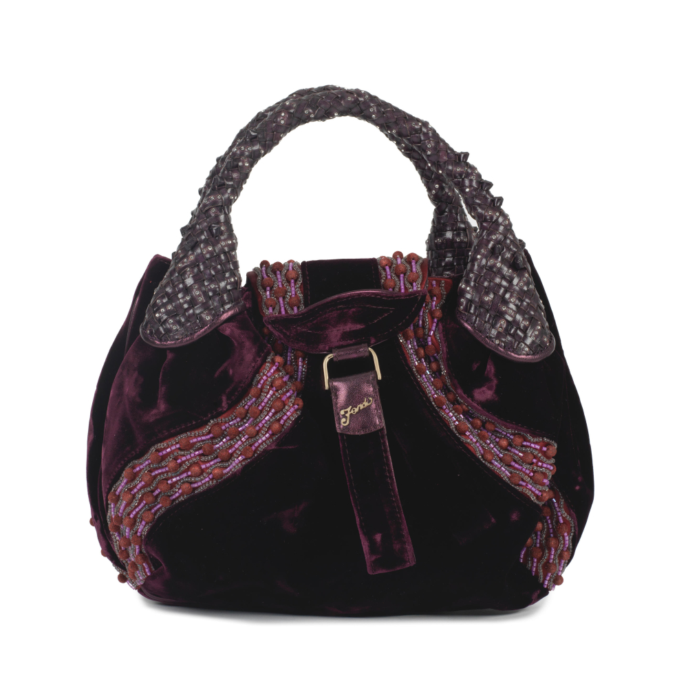 Fendi: a Purple Velvet and Woven Leather Small Spy Bag