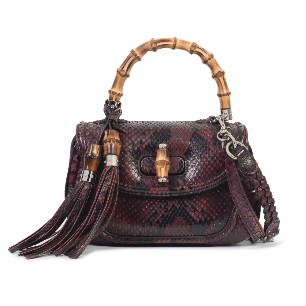 Gucci: a Purple Python Small Bamboo Top Handle Bag
