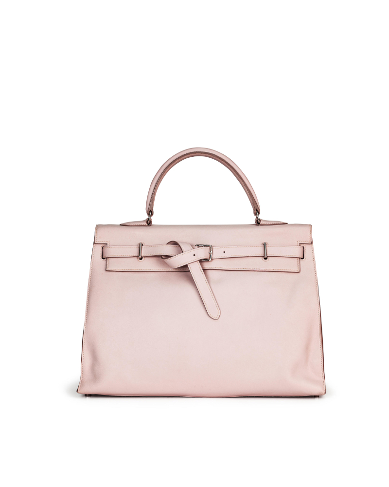 HERMÈS: ROSE DRAGEE SWIFT KELLY FLAT 35 WITH PALLADIUM HARDWARE