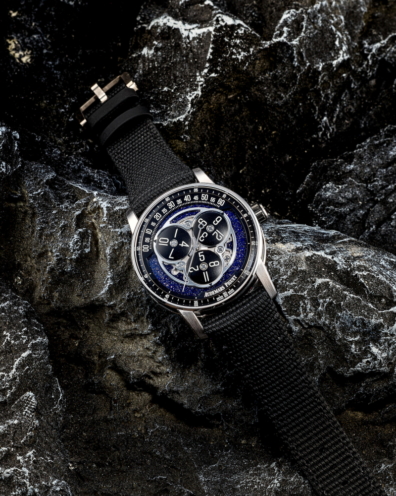 AUDEMARS PIGUET | CODE 11.59 STARWHEEL, REF.15212NB, A BRAND NEW WHITE GOLD AND CERAMIC WRISTWATCH WITH WANDERING HOURS AND AVENTURINE DIAL, CIRCA 2023