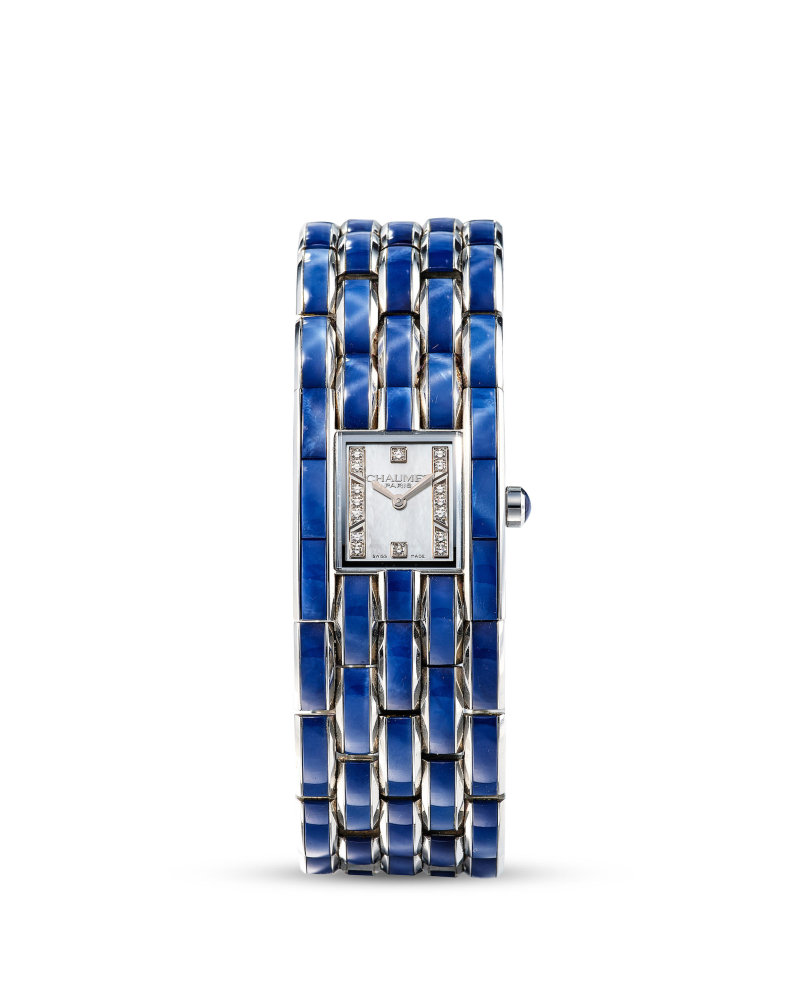CHAUMET | KHESIS CRISTAL, REF.50K-1206, A LIMITED EDITION STAINLESS STEEL AND BLUE STAR CRYSTAL BRACELET WATCH WITH MOTHER-OF-PEARL AND DIAMOND-SET DIAL, CIRCA 2012