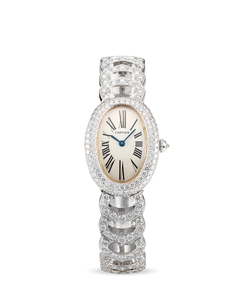 CARTIER | BAIGNOIRE, REF.1955, A WHITE GOLD AND DIAMOND-SET BRACELET WATCH, CIRCA 2000