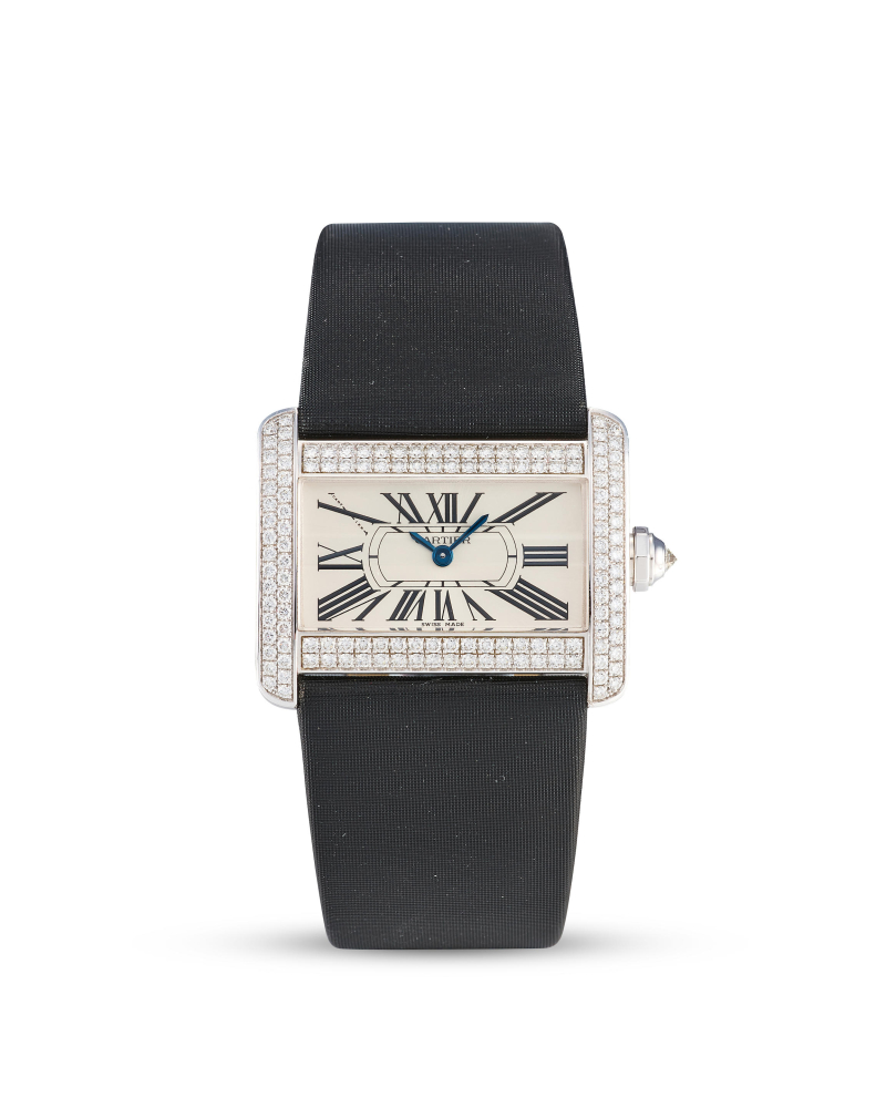 CARTIER | TANK DIVAN, A WHITE GOLD AND DIAMOND-SET WRISTWATCH, CIRCA 2005