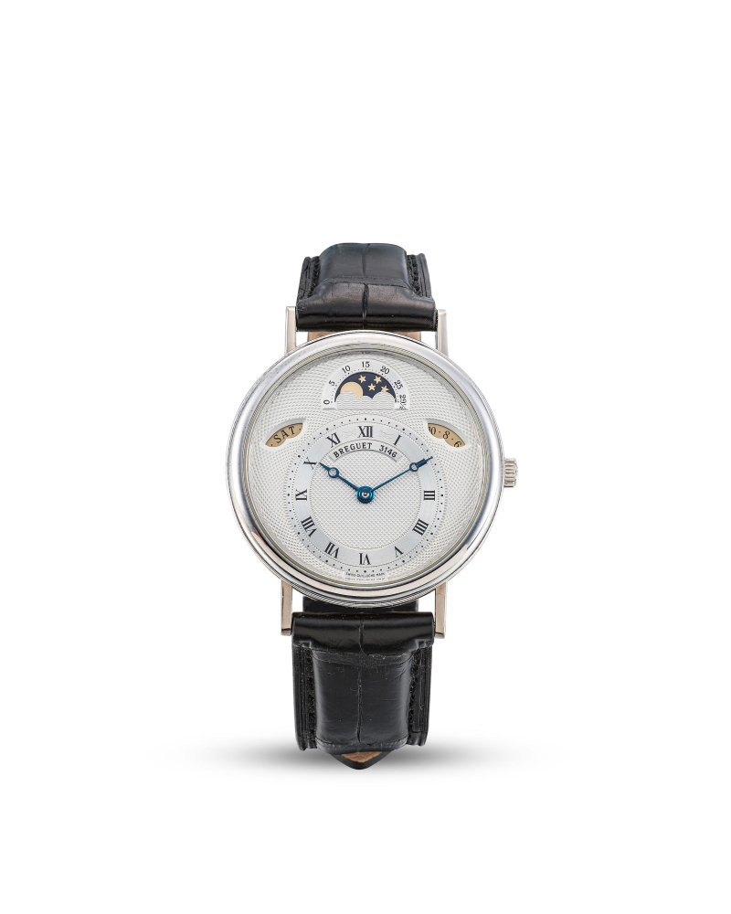 BREGUET | CLASSIQUE, REF.3330, A WHITE GOLD WRISTWATCH WITH MOON PHASES, DAY AND DATE, CIRCA 2000