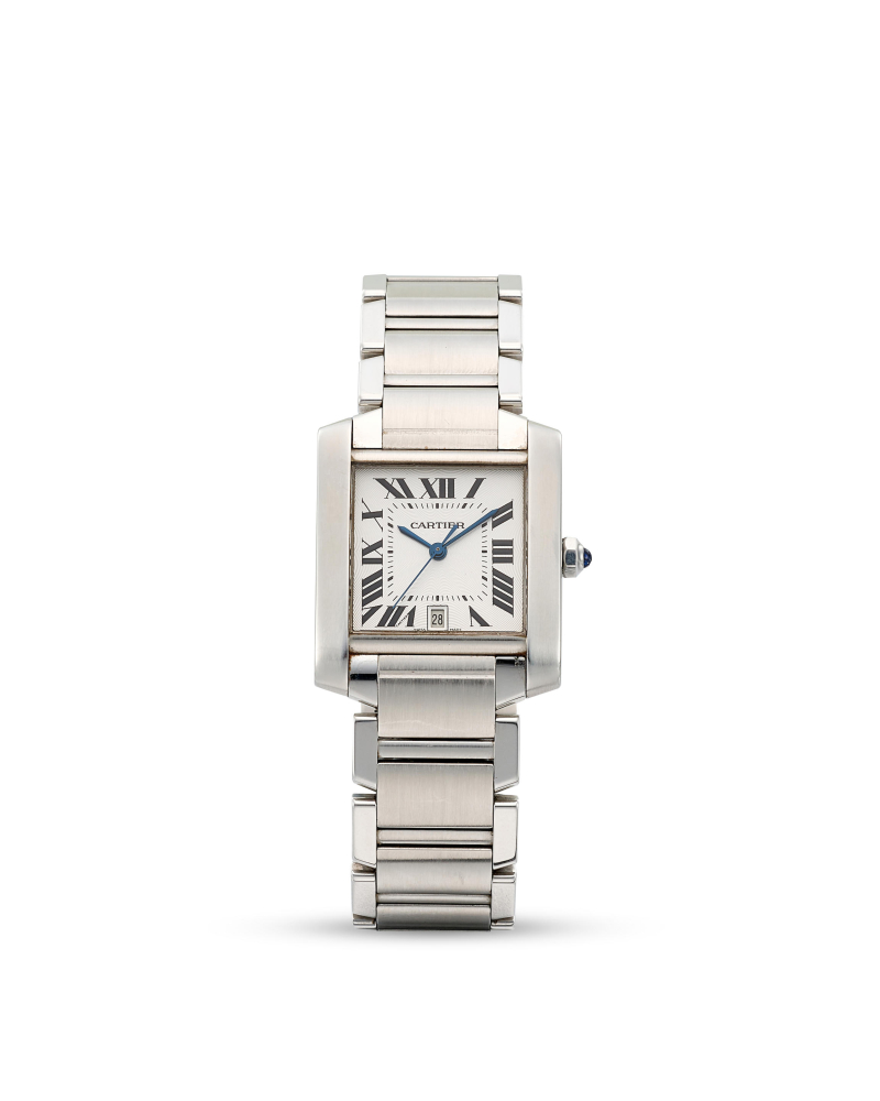 CARTIER | TANK FRANÇIASE, REF.2302, A STAINLESS STEEL BRACELET WATCH WITH DATE, CIRCA 2010