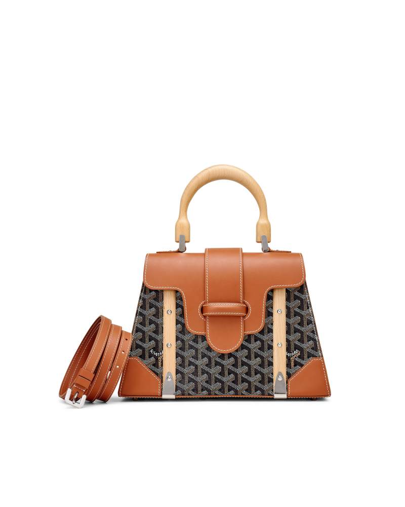 GOYARD: BLACK GOYARDINE CANVAS AND TAN CALFSKIN SAIGON PM BAG