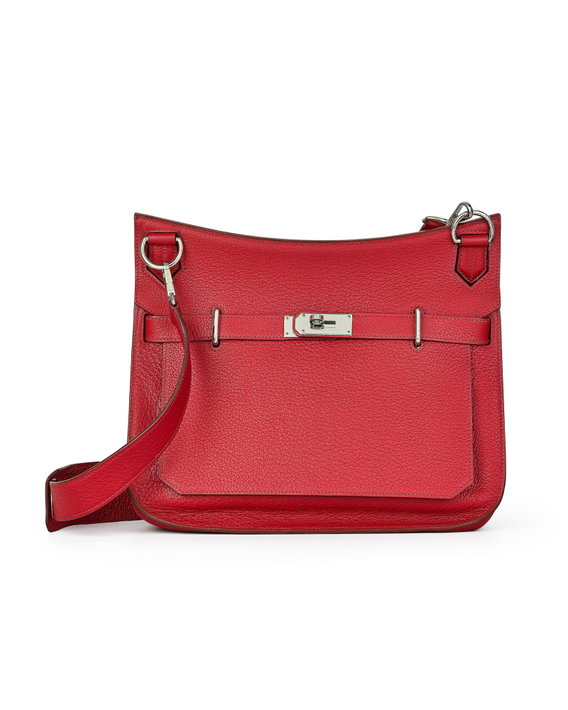 HERMÈS: ROUGE GRENAT CLEMENCE JYPSIERE 34 WITH PALLADIUM HARDWARE CROSSBODY BAG 2009