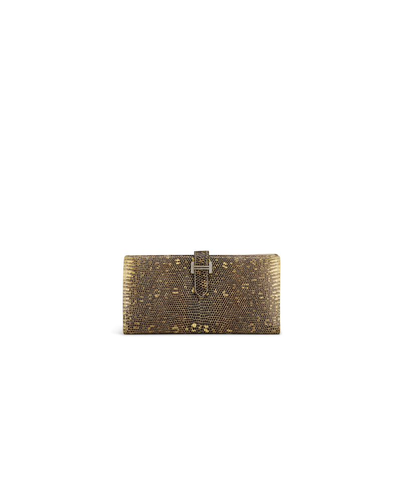 HERMÈS: OMBRE LIZARD LONG BEARN WALLET WITH PALLADIUM HARDWARE