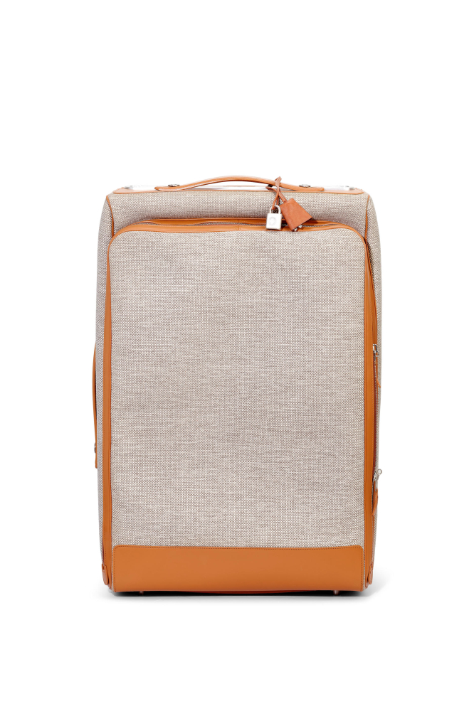 HERMÈS: GOLD FAUVE TOILE BARENIA LUGGAGE VALISE CALECHE-EXPRESS CABINE 36