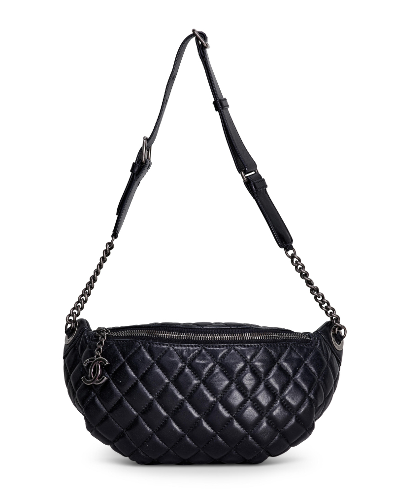 CHANEL: BLACK QUILTED LAMBSKIN 31 RUE CAMBON WAIST BAG WITH RUTHENIUM HARDWARE 2014