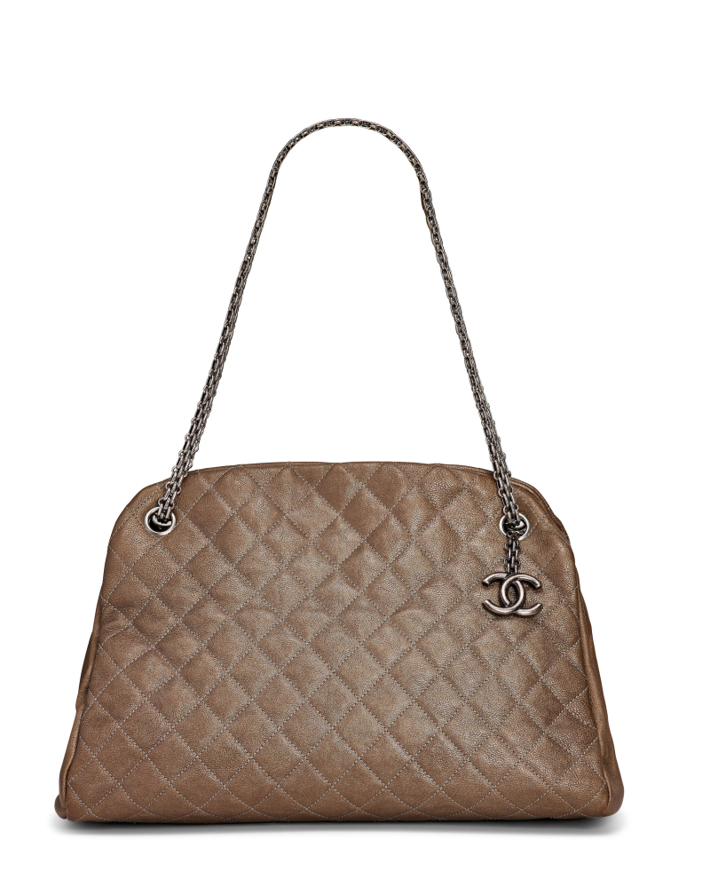 CHANEL: BROWN CALFSKIN QUILTED JUST MADEMOISELLE BAG WITH RUTHENIUM HARDWARE 2011