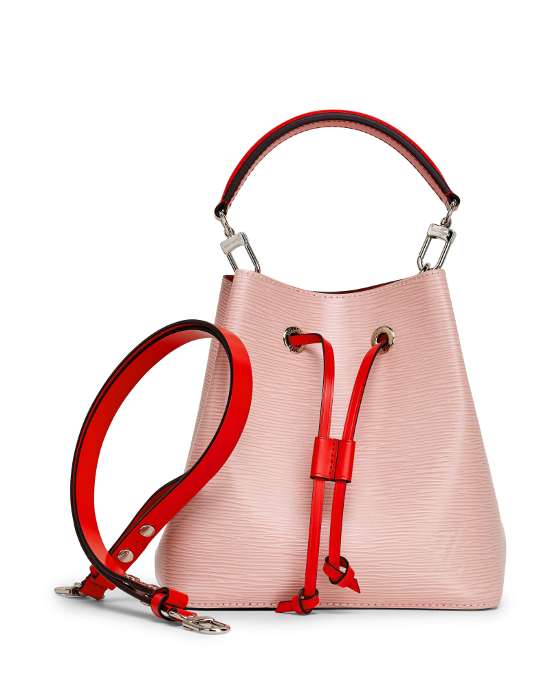 [NO RESERVE] LOUIS VUITTON: ROSE BALLERINE EPI NEO NOE BB BUCKET BAG WITH SILVER TONED HARDWARE