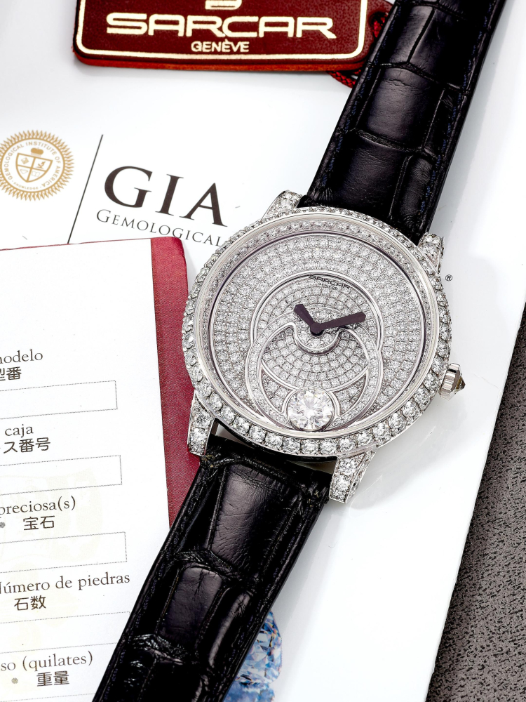 SARCAR | LE SOLITAIRE, REF.A63008.G, A NEW OLD STOCK WHITE GOLD AND DIAMOND-SET WRISTWATCH WITH ROTATING SOLITAIRE DIAMOND, CIRCA 2010