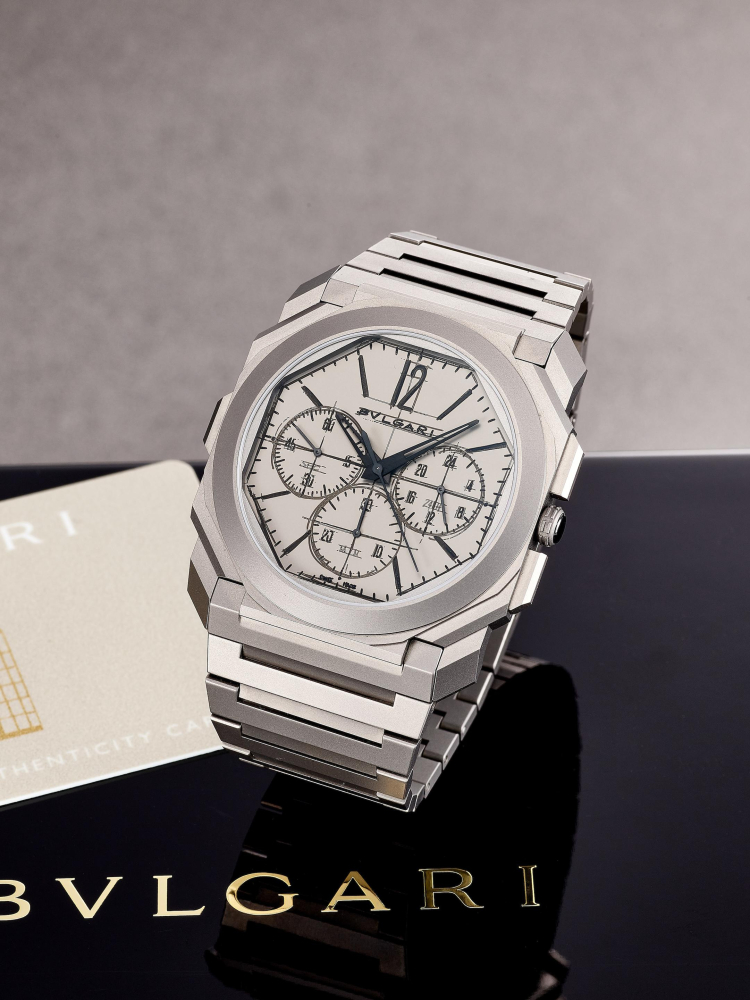 BVLGARI | OCTO FINISSIMO 10TH ANNIVERSARY GMT, REF.103673, A BRAND NEW LIMITED EDITION SANDBLASTED TITANIUM DUAL TIME CHRONOGRAPH BRACELET WATCH, CIRCA 2022