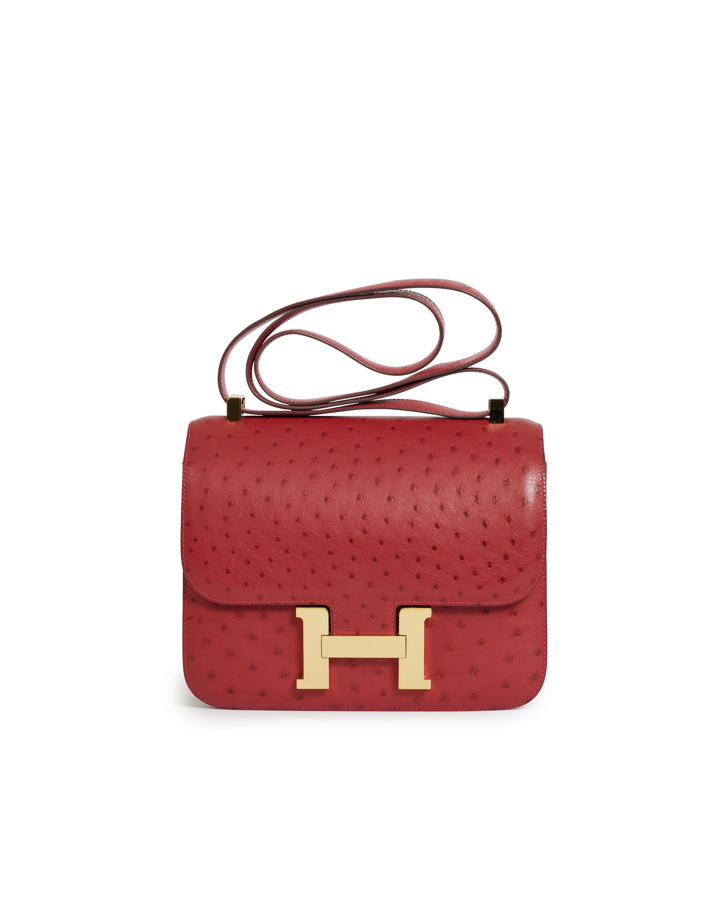 HERMES: ROUGE VIF OSTRICH CONSTANCE 23 WITH GOLD HARDWARE 2017