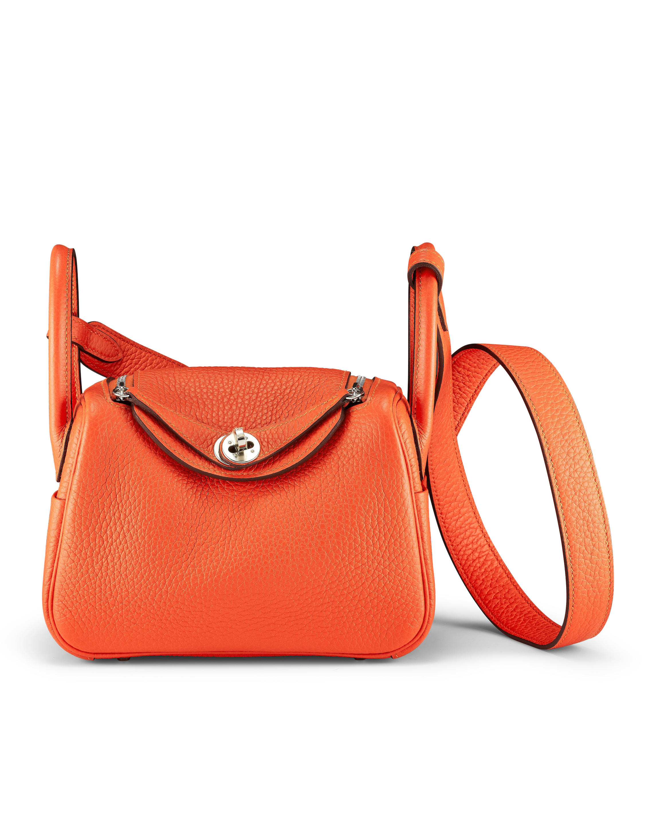 HERMÈS: ORANGE POPPY CLEMENCE MINI LINDY WITH PALLADIUM HARDWARE 2020