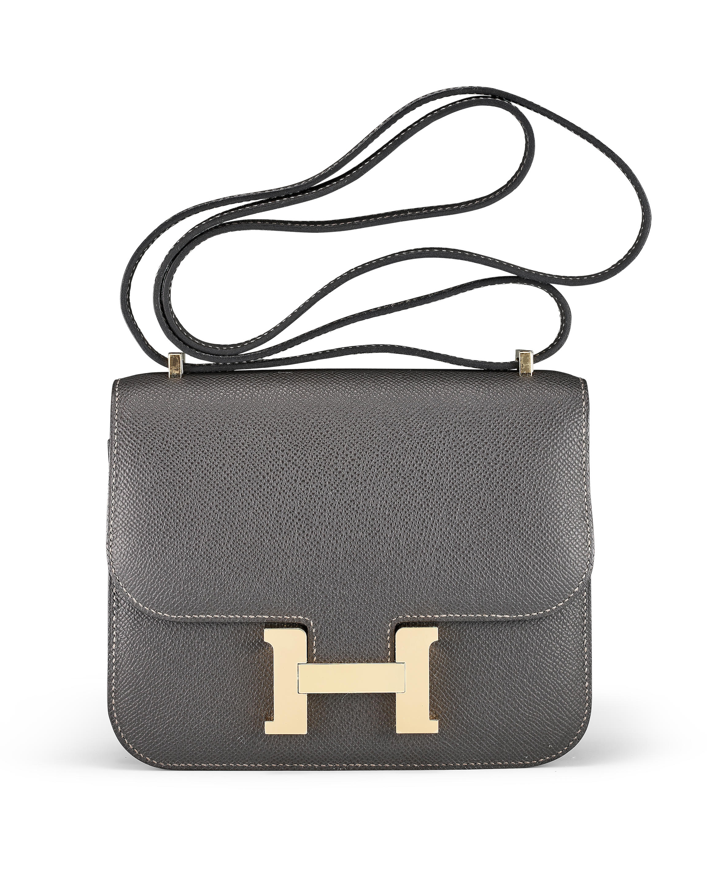 HERMÈS: GRAPHITE EPSOM MINI CONSTANCE 18 WITH ROSE HARDWARE 2023