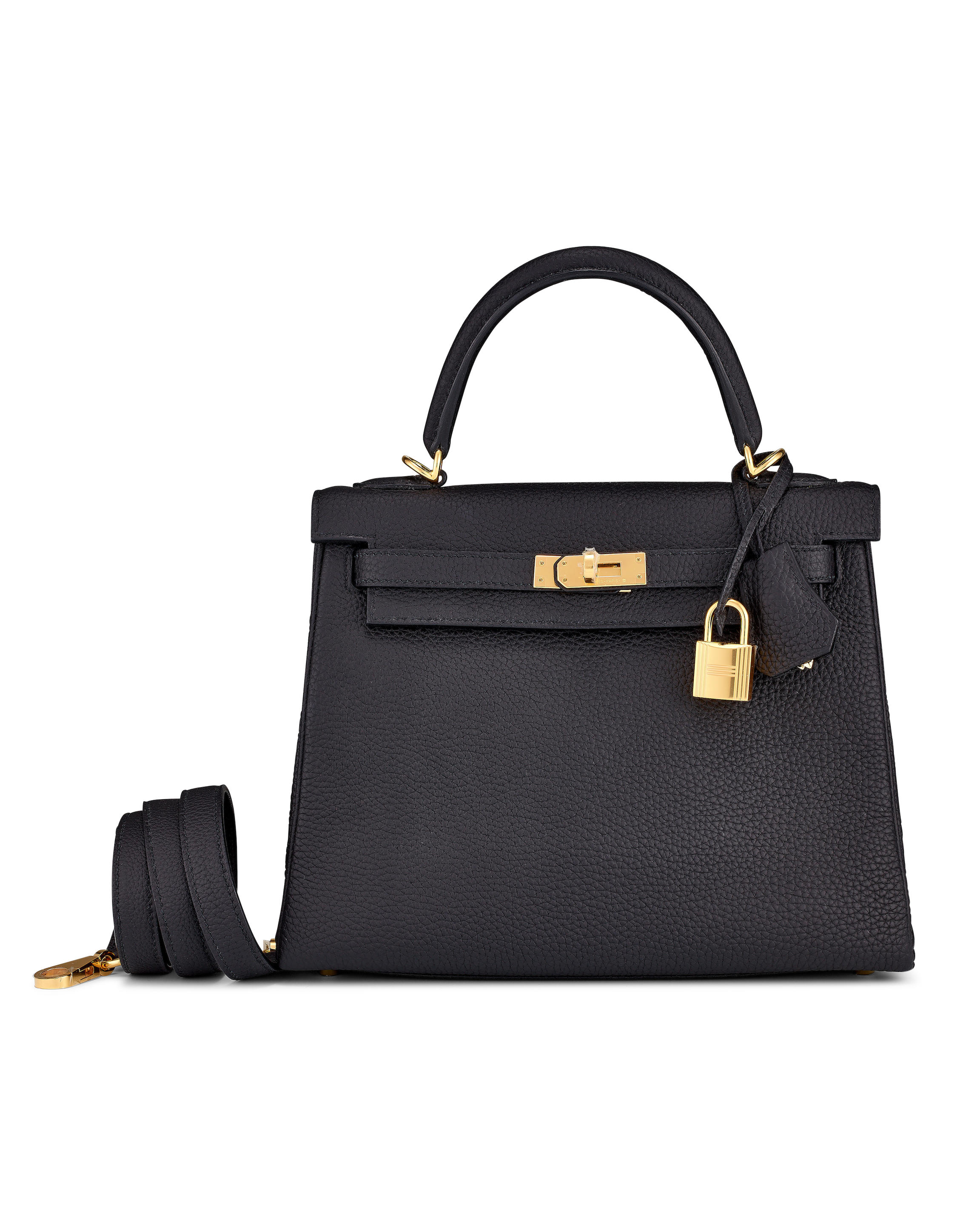 HERMÈS: BLACK TOGO KELLY 25 WITH GOLD HARDWARE 2022