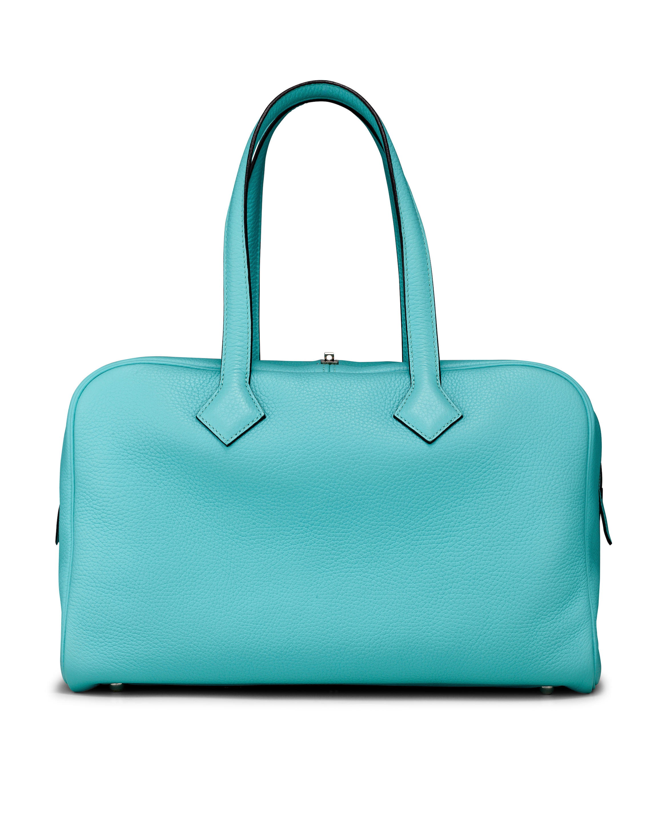 HERMÈS : BLEU SAINT CLEMENCE VICTORIA BAG 35 WITH PALLADIUM HARDWARE 2015