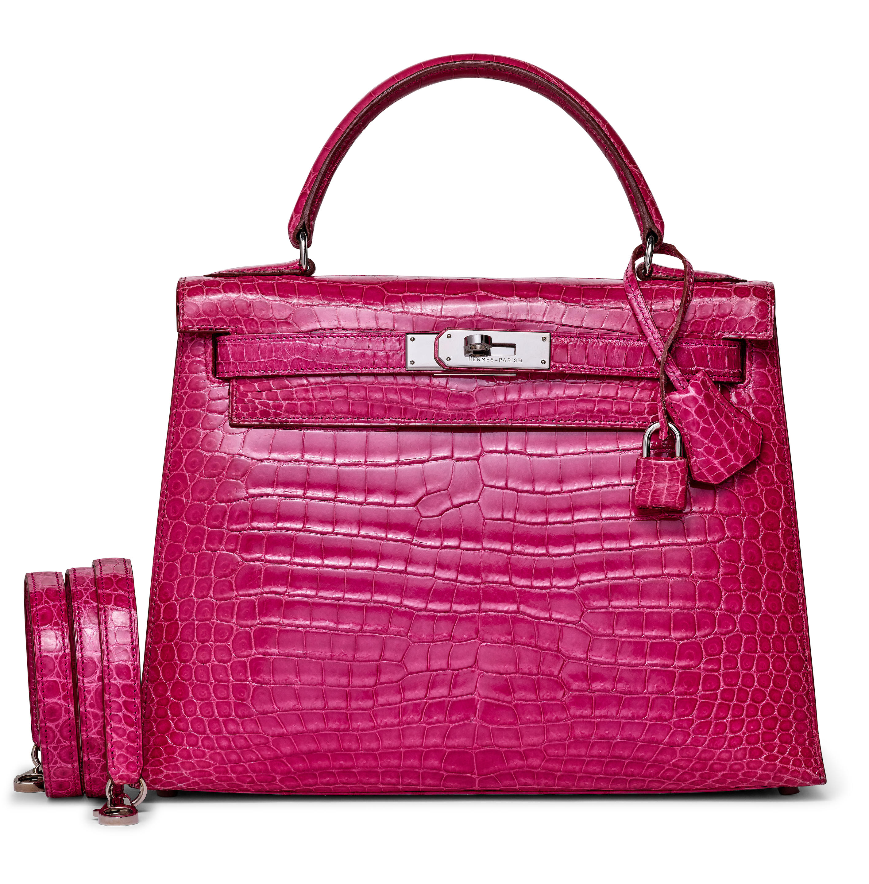 HERMÈS: ROSE SCHEHERAZADE SELLIER KELLY 28 SELLIER WITH PALLADIUM HARDWARE 1997