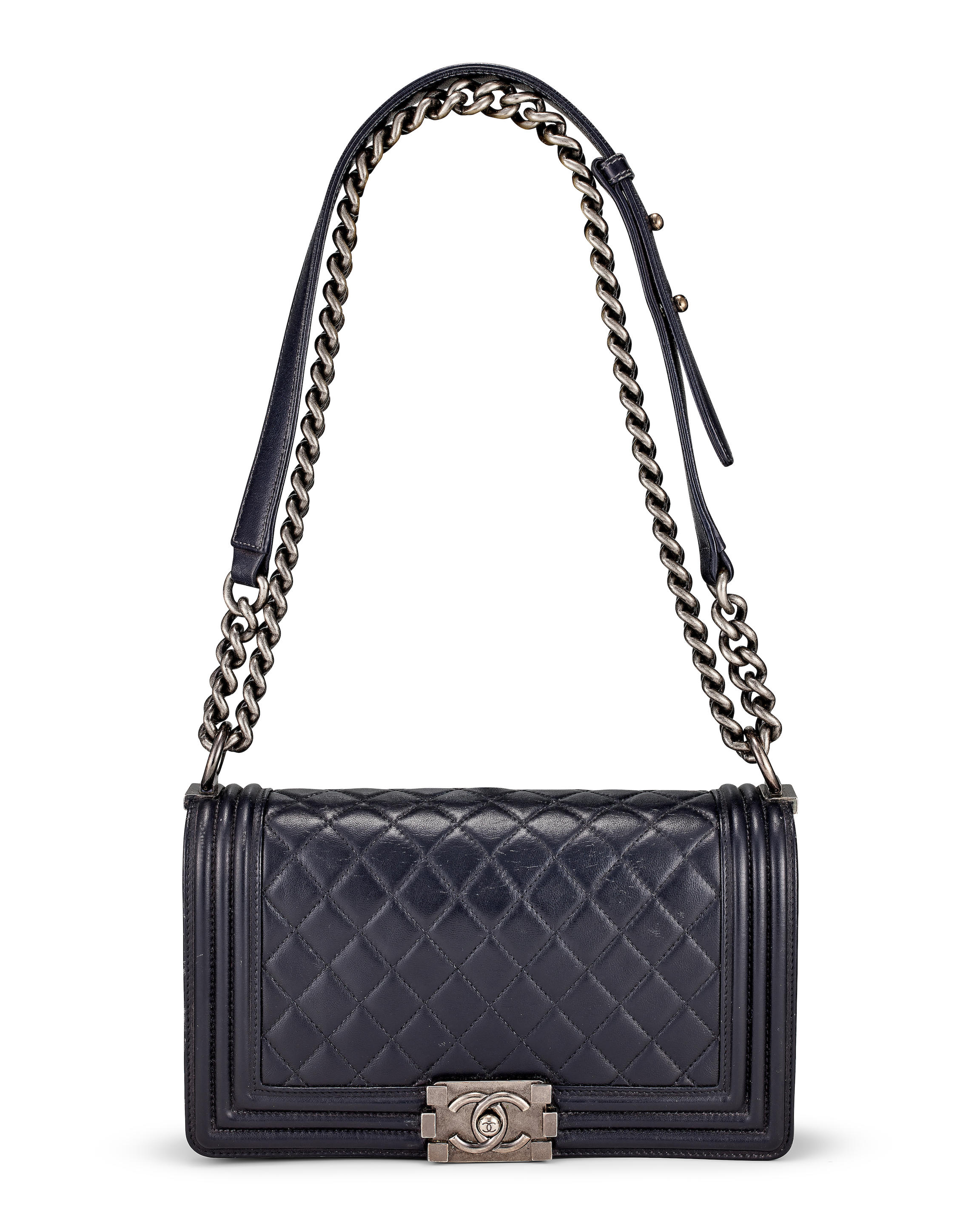 CHANEL: BLACK QUILTED CALFSKIN BOY BAG WITH RUTHENIUM HARDWARE 2012
