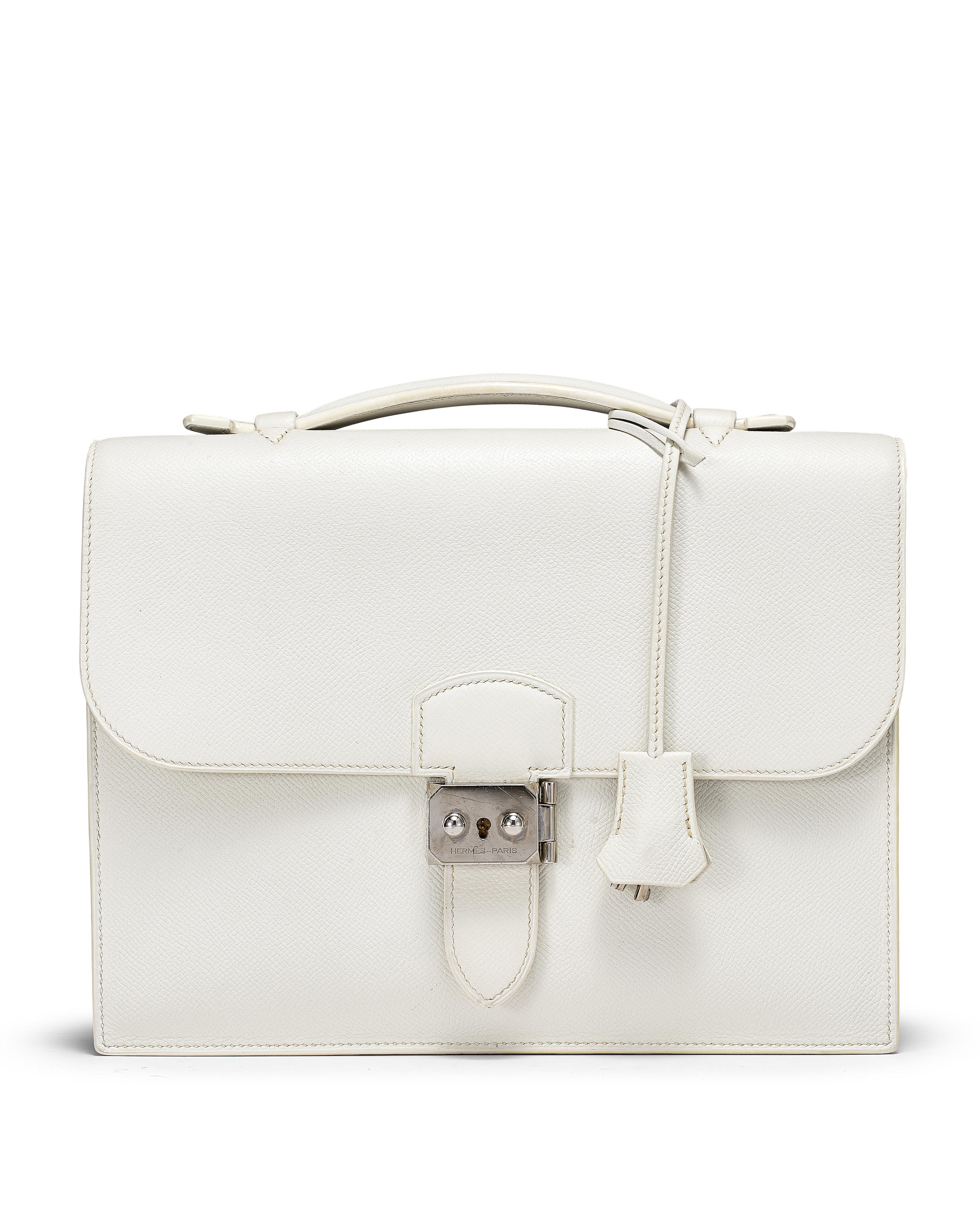 [NO RESERVE] HERMÈS: WHITE TOGO SAC ADEPECHES 27 WITH PALLADIUM HARDWARE 2008
