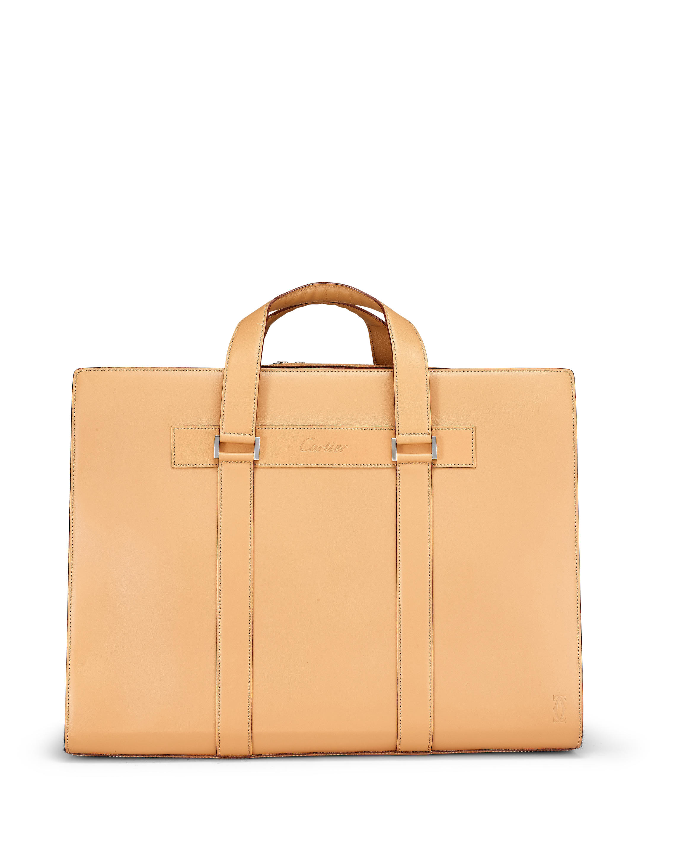CARTIER: BEIGE LEATHER MUST EN CUIR BRIEFCASE BAG WITH SILVER TONED HARDWARE
