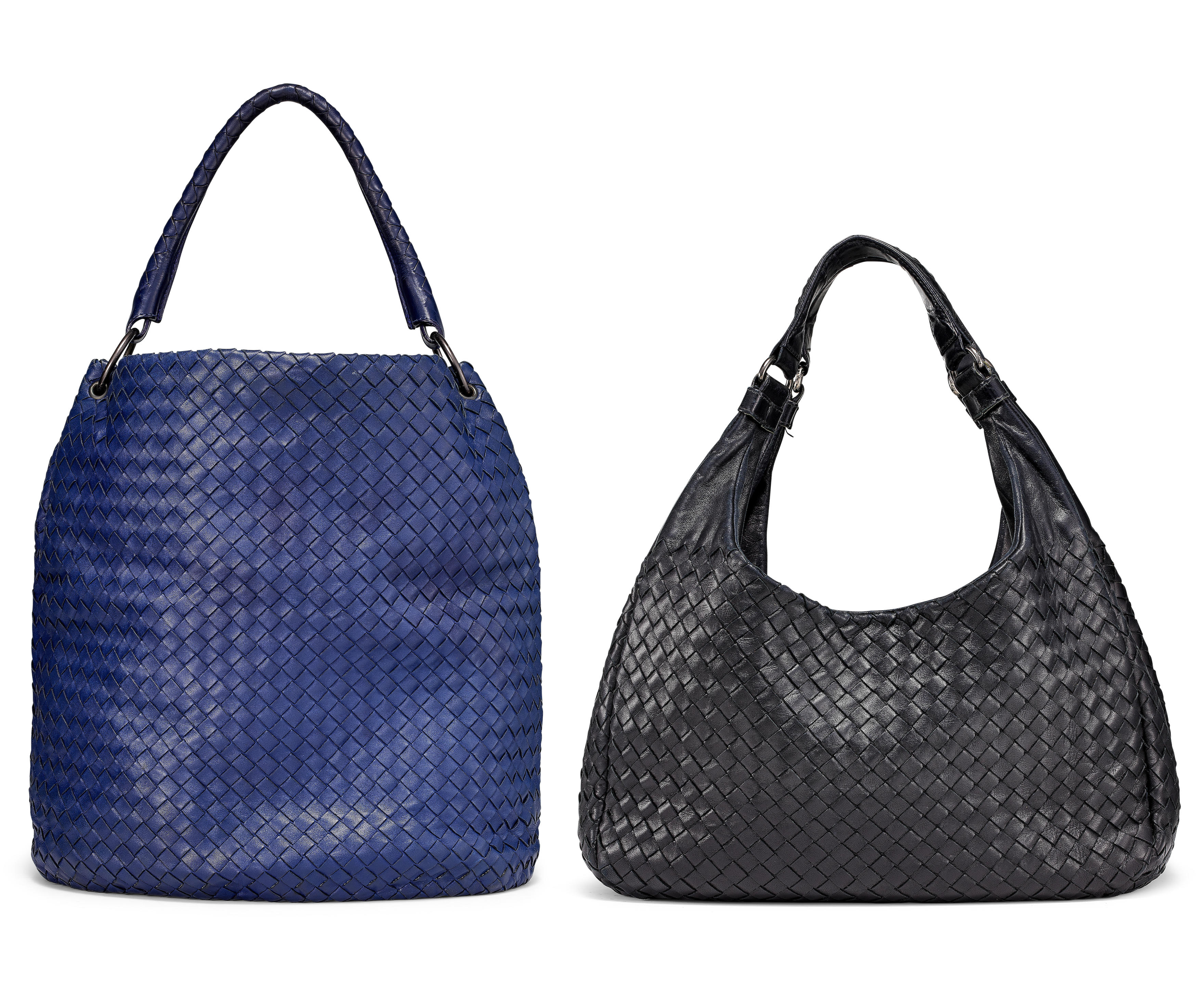 BOTTEGA VENETA: A SET OF 2 BLUE NAPPA LEATHER INTRECCIATO BAG; BLACK NAPPA LEATHER INTRECCIATO BAG