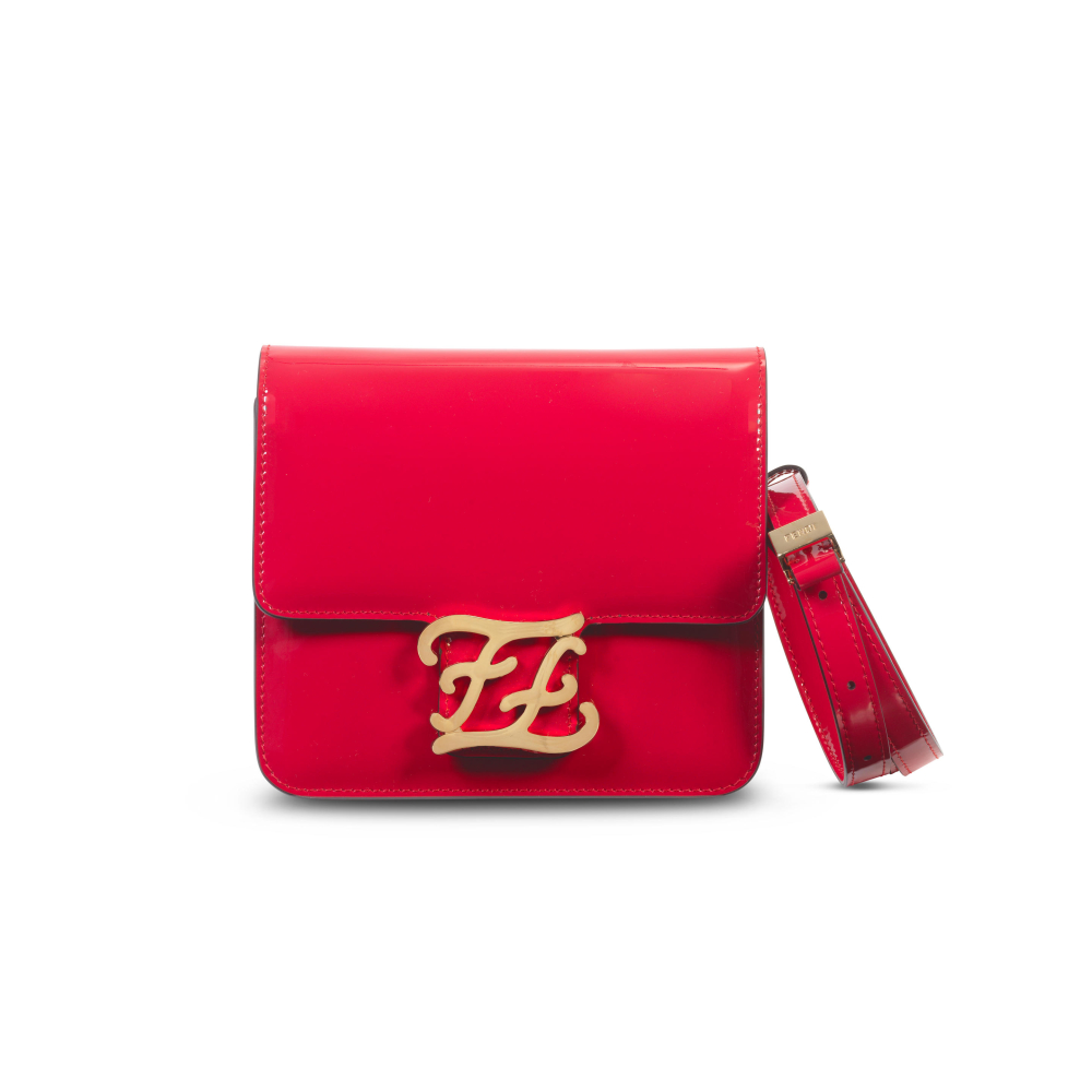 Fendi: a Red Karligraphy Patent Leather Crossbody Bag