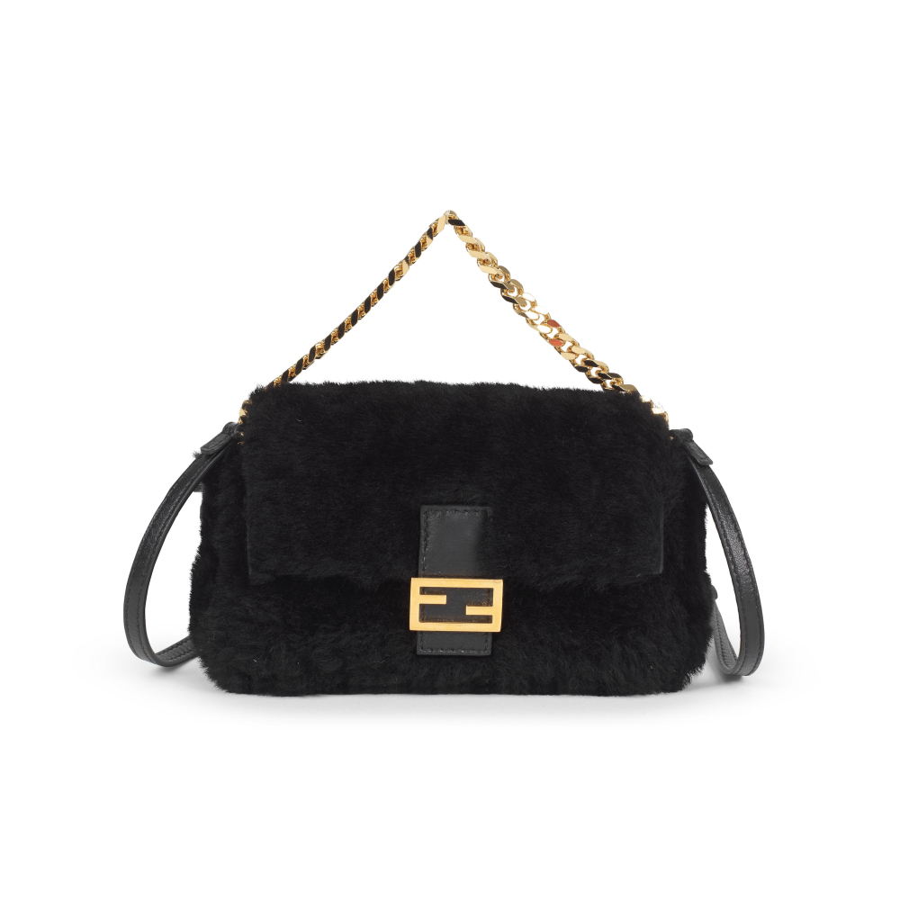 Fendi: a Black Shearling Micro Baguette
