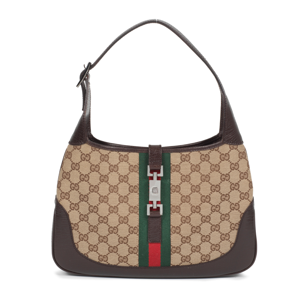 Gucci: a Brown Monogram Canvas Medium Jackie Bag