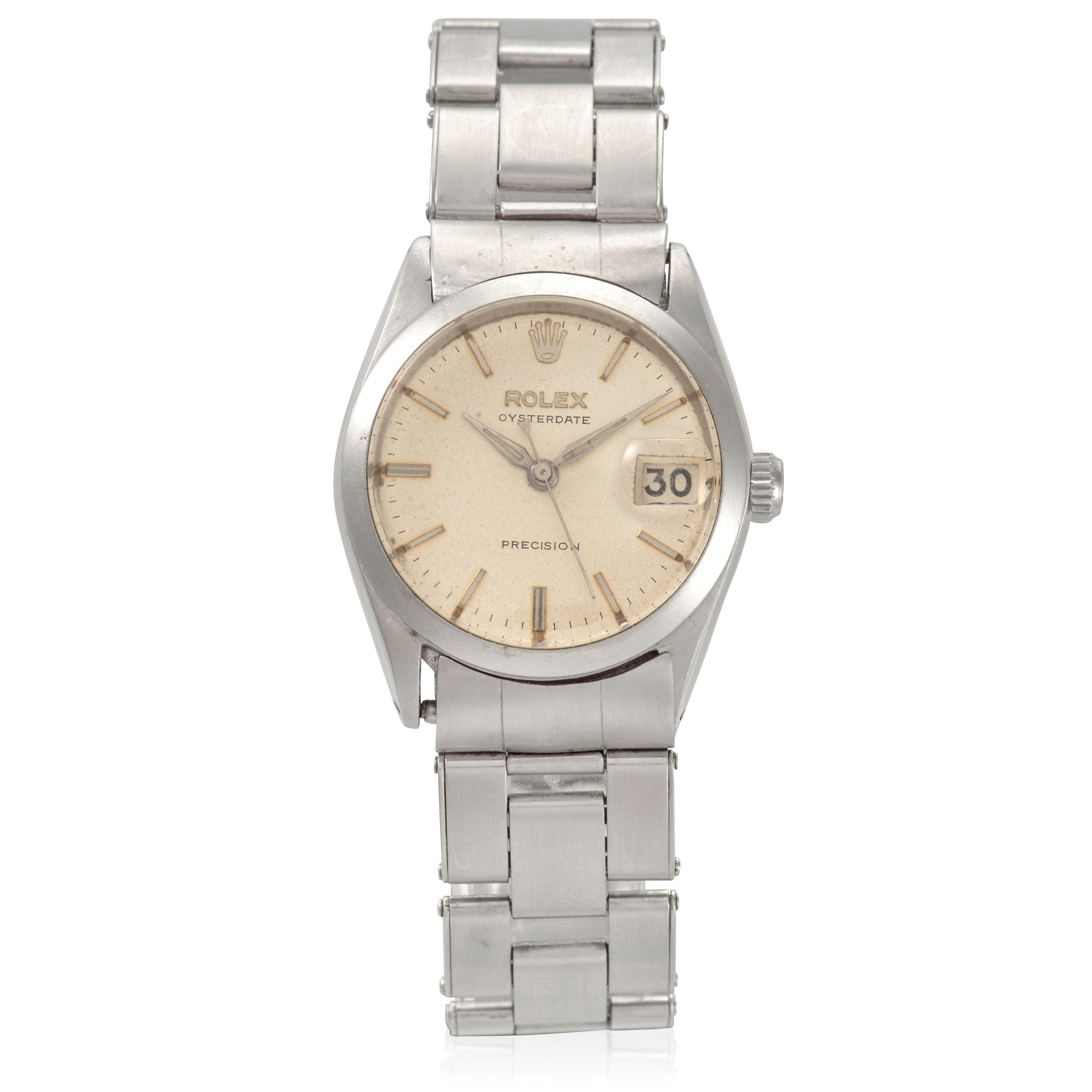 ROLEX. A STAINLESS STEEL AUTOMATIC CALENDAR WRISTWATCH