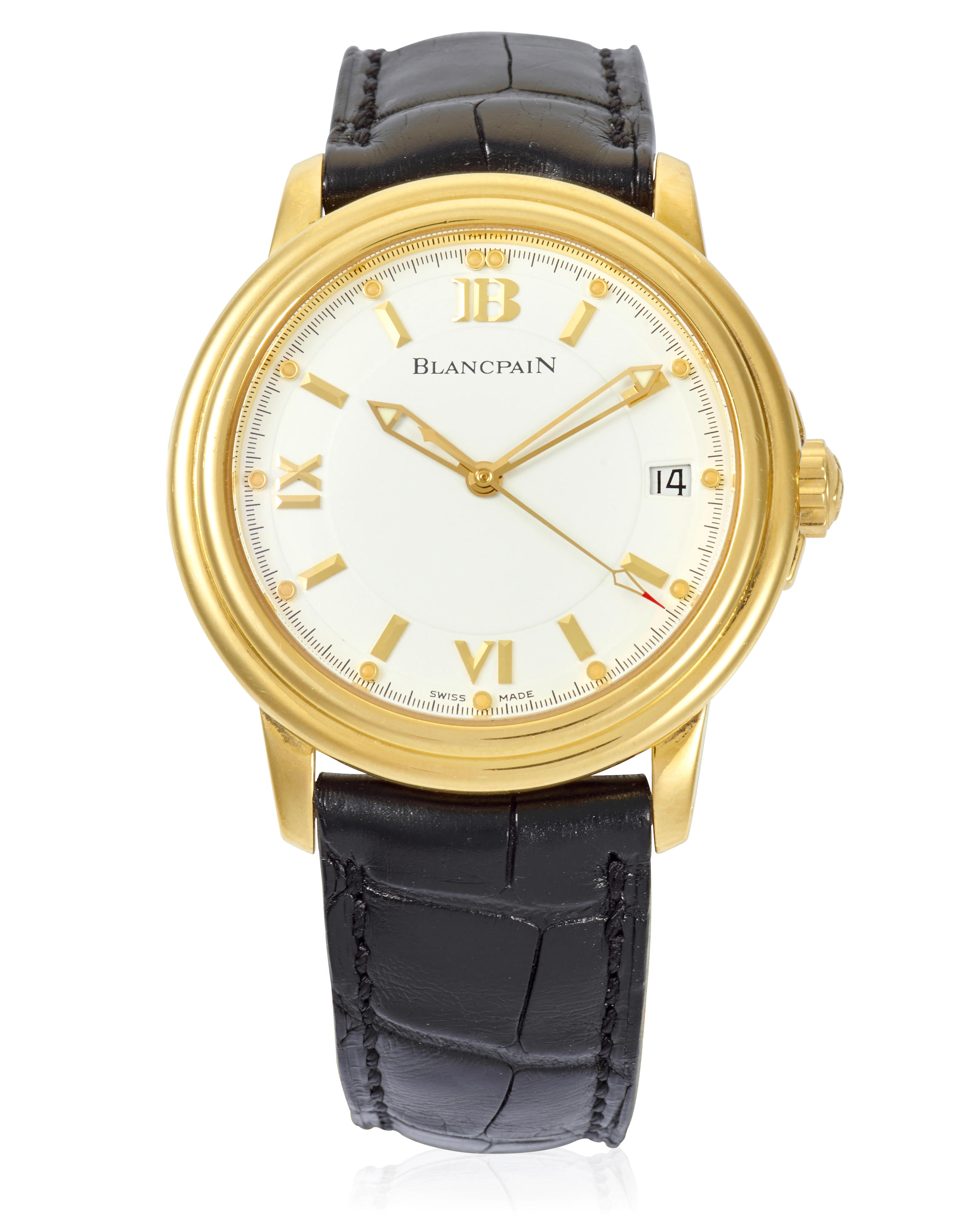 BLANCPAIN. AN 18K GOLD AUTOMATIC CALENDAR WRISTWATCH