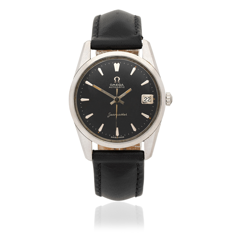 Omega. A stainless steel automatic calendar wristwatch