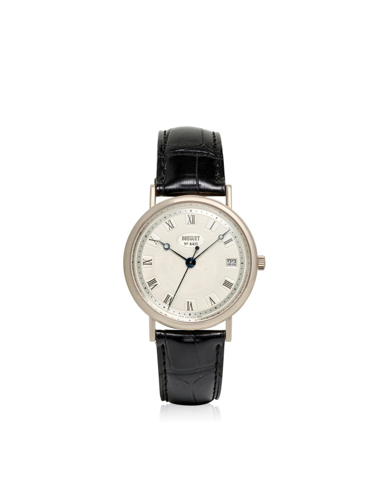 BREGUET. AN 18K WHITE GOLD AUTOMATIC CALENDAR WRISTWATCH