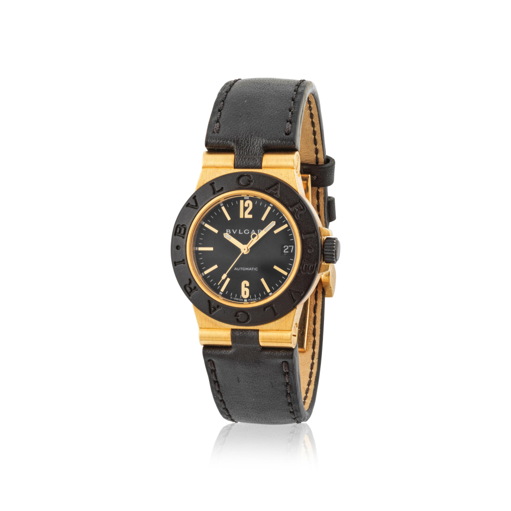 Bulgari. A fine 18K rose gold and titanium automatic calendar wristwatch