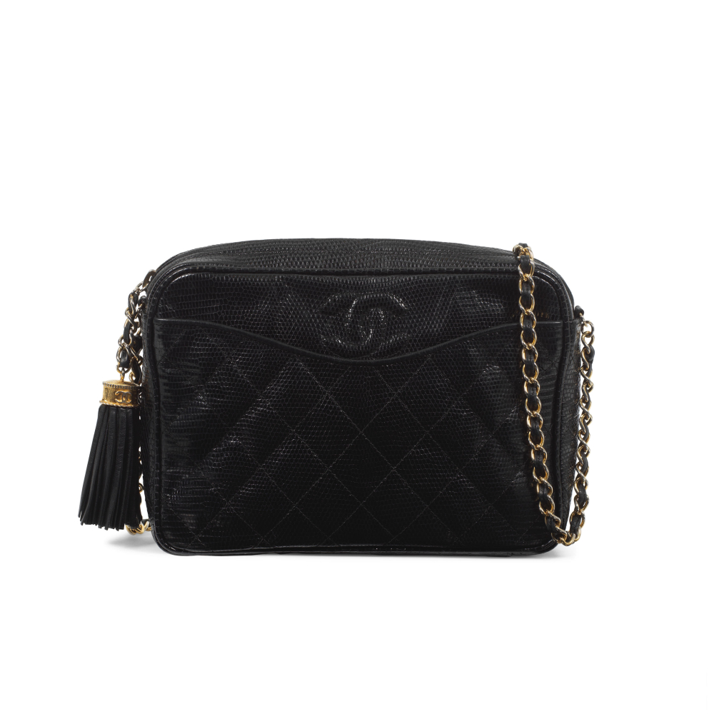 Chanel: a Shiny Black Lizard CC Camera Bag