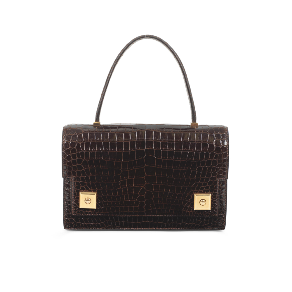 Hermès: a Shiny Brown Porosus Crocodile Piano Bag