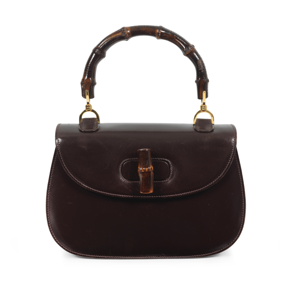 Gucci: a Brown Box Leather Bamboo Top Handle Bag