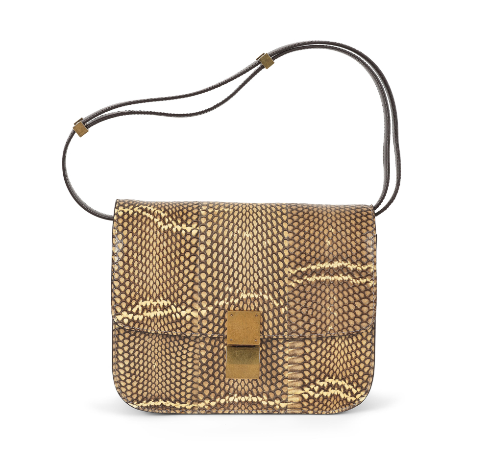 CELINE, collection Prêt à Porter Resort 2010. Sac en python beige et cuir café.